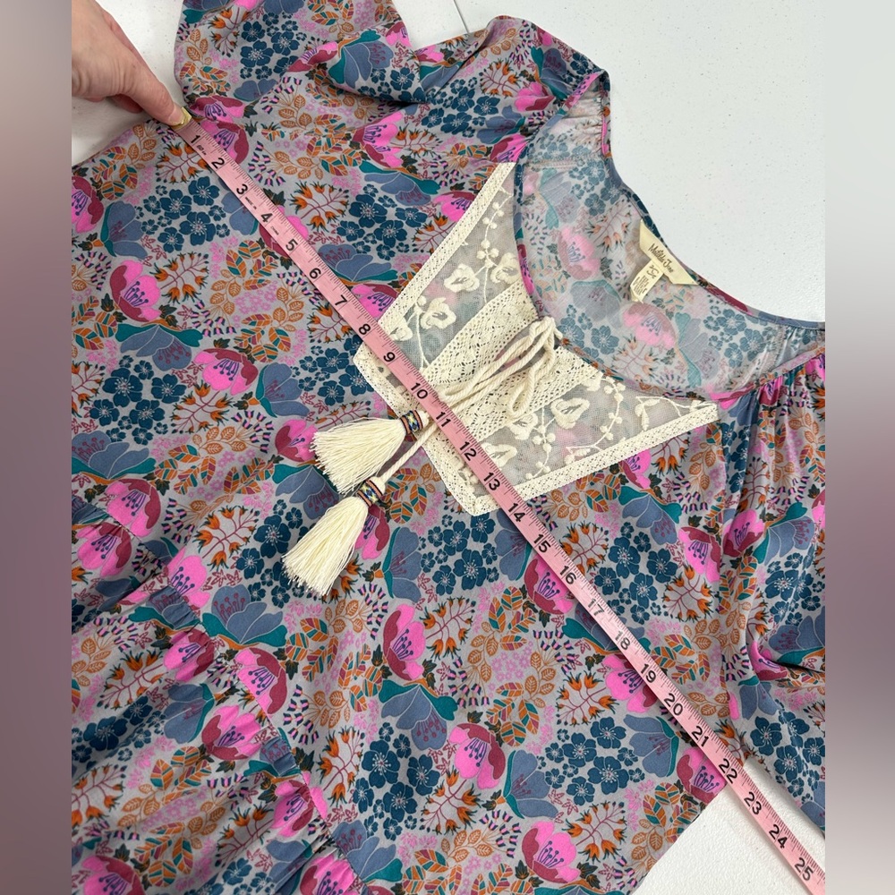 Matilda Jane Sew Perfect Floral Peasant Blouse Lace Tassel Boho Cottage Top L - Picture 5 of 10